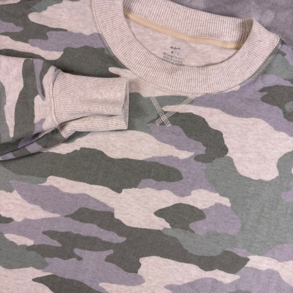 Aerie Oversized Camo Crewneck Sweatshirt Womens Med French Terry Ribbed Side